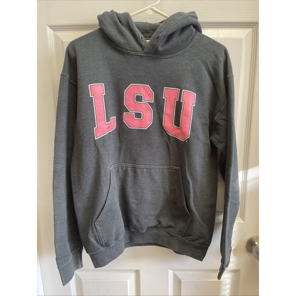 LSU Hoodie Small Gray Pink Lettering Tigers Sweatshirt Geaux Tigers Louisiana